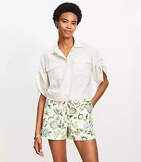 Linen Blend Drawstring Pocket Top