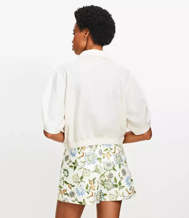 Linen Blend Drawstring Pocket Top