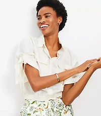 Linen Blend Drawstring Pocket Top