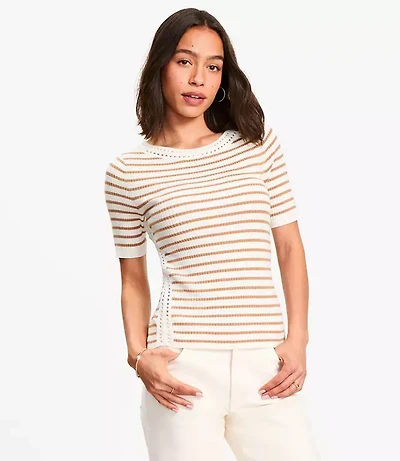 Striped Crochet Trim Sweater Tee