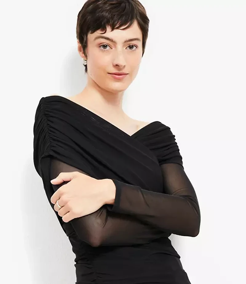 Mesh Ruched Off The Shoulder Top