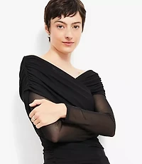 Mesh Ruched Off The Shoulder Top