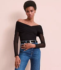 Mesh Ruched Off The Shoulder Top