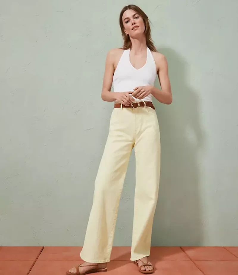High Rise Wide Leg Crop Jeans in Tender Yellow