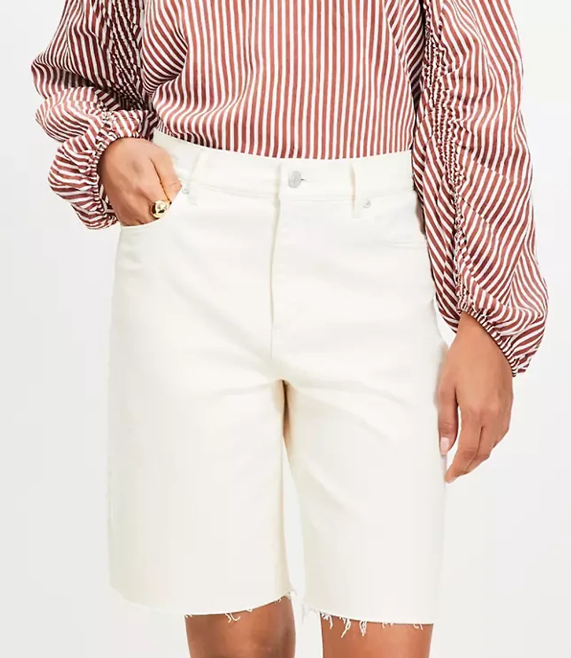 Petite Denim Bermuda Shorts in Ivory