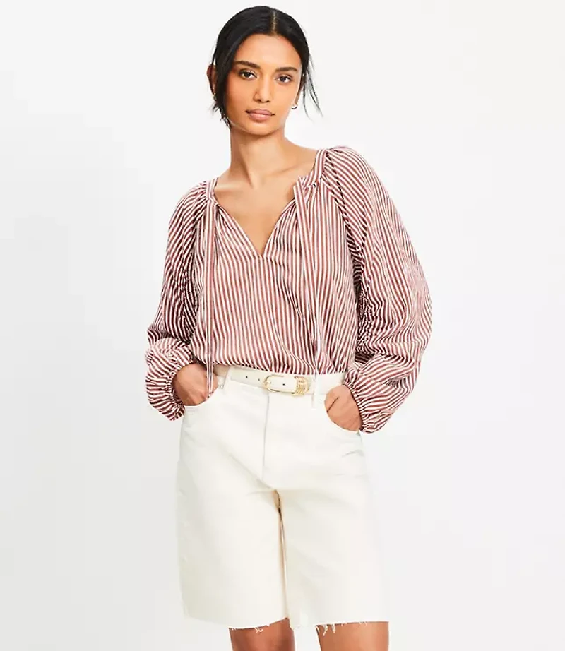 Petite Denim Bermuda Shorts in Ivory
