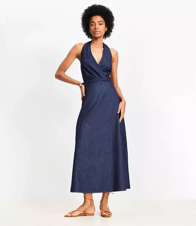 Petite Chambray Midi Halter Dress