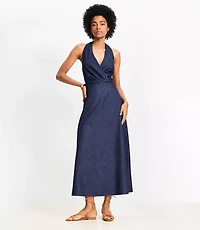 Petite Chambray Midi Halter Dress