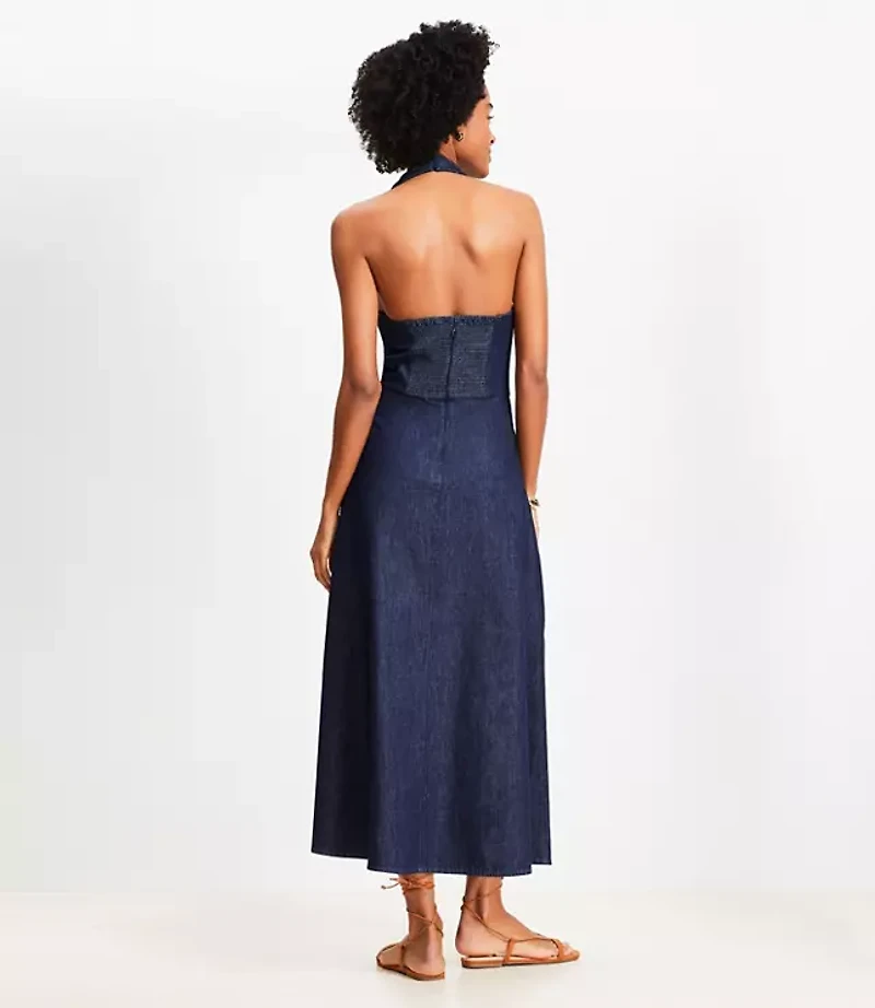 Petite Chambray Midi Halter Dress