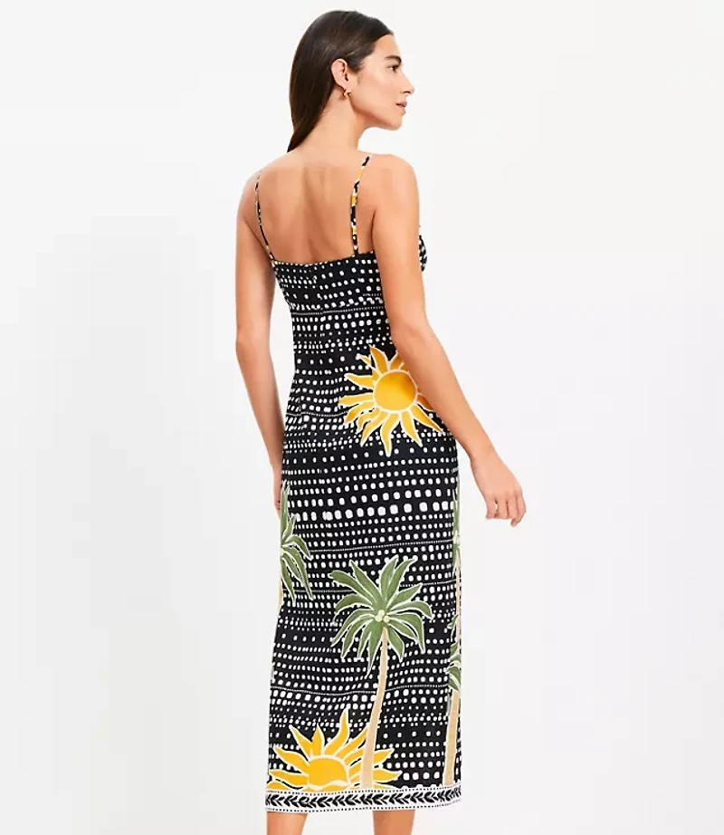 LOFT Beach Palm Linen Cotton Cutout Twist Midi Dress