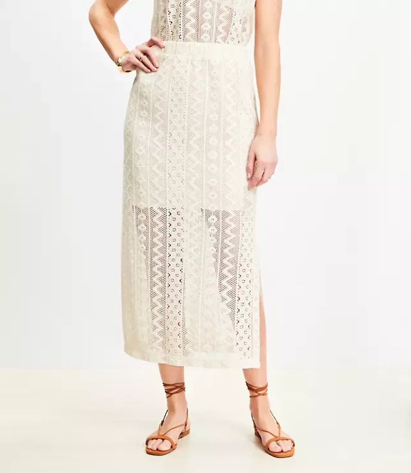 LOFT Beach Geo Crochet Midi Skirt