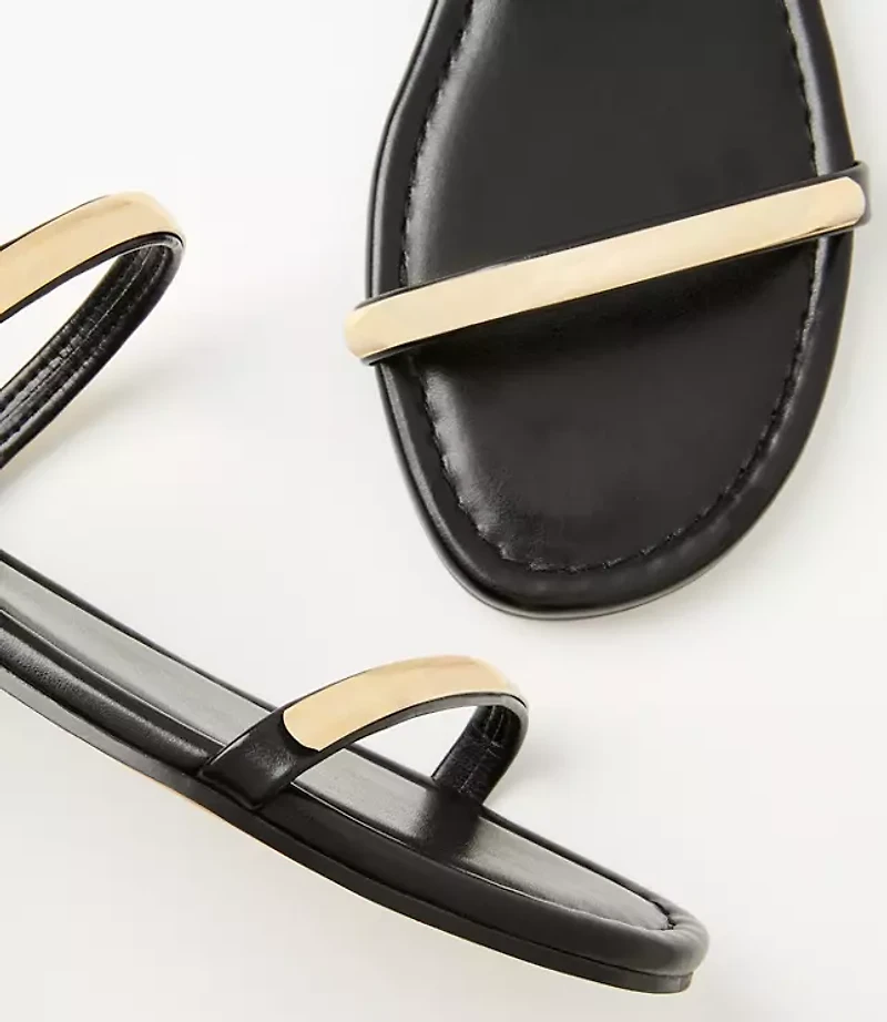 Metallic Trim Double Strap Sandals