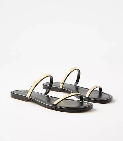 Metallic Trim Double Strap Sandals