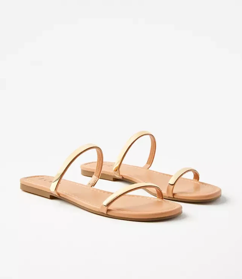 Metallic Trim Double Strap Sandals