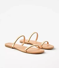 Metallic Trim Double Strap Sandals