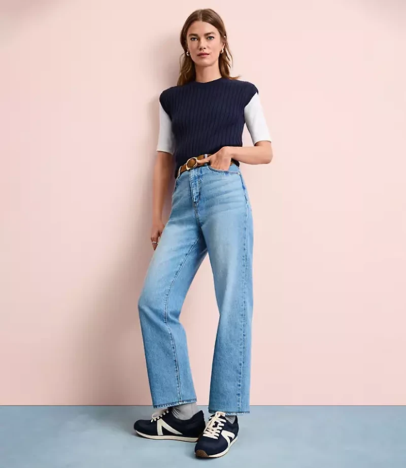 High Rise Straight Jeans Light Vintage Wash