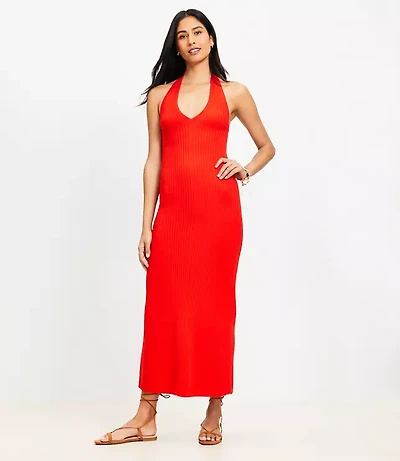 Petite Ribbed Maxi Halter Sweater Dress