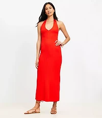 Petite Ribbed Maxi Halter Sweater Dress