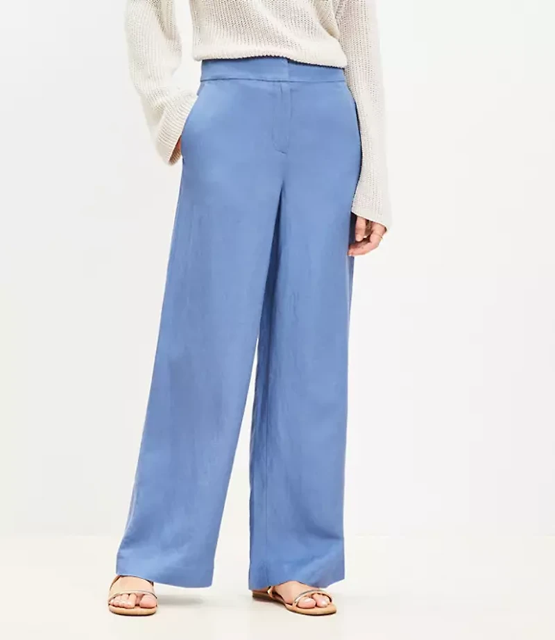 Petite Clean Wide Leg Pants Linen Blend