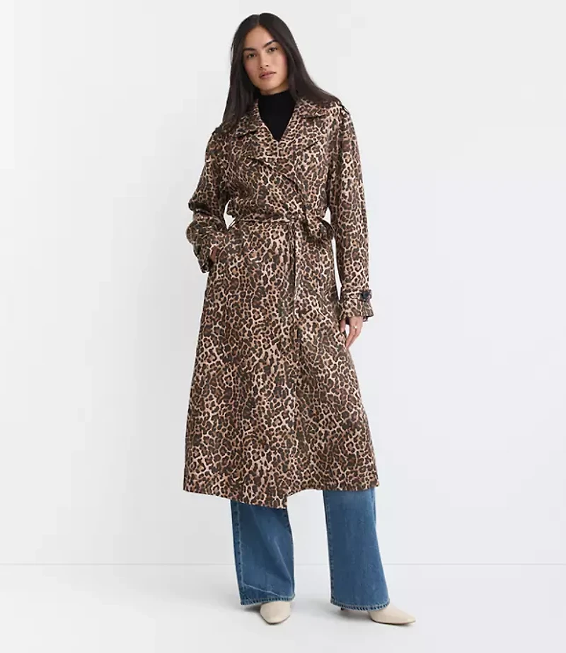 Leopard Print Fluid Trench Coat