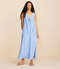 Lou & Grey Striped Linen Cotton Tie Keyhole Maxi Pocket Dress
