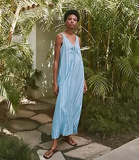 Lou & Grey Striped Linen Cotton Tie Keyhole Maxi Pocket Dress