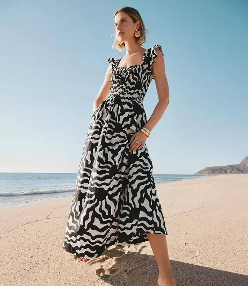 Petite LOFT Beach Sunny Poplin Ruffle Strap Maxi Pocket Dress