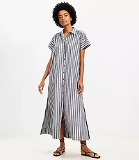 Petite Striped Maxi Pocket Shirtdress