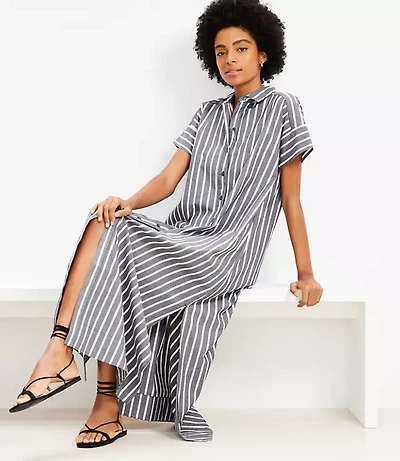 Petite Striped Maxi Pocket Shirtdress