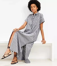 Petite Striped Maxi Pocket Shirtdress