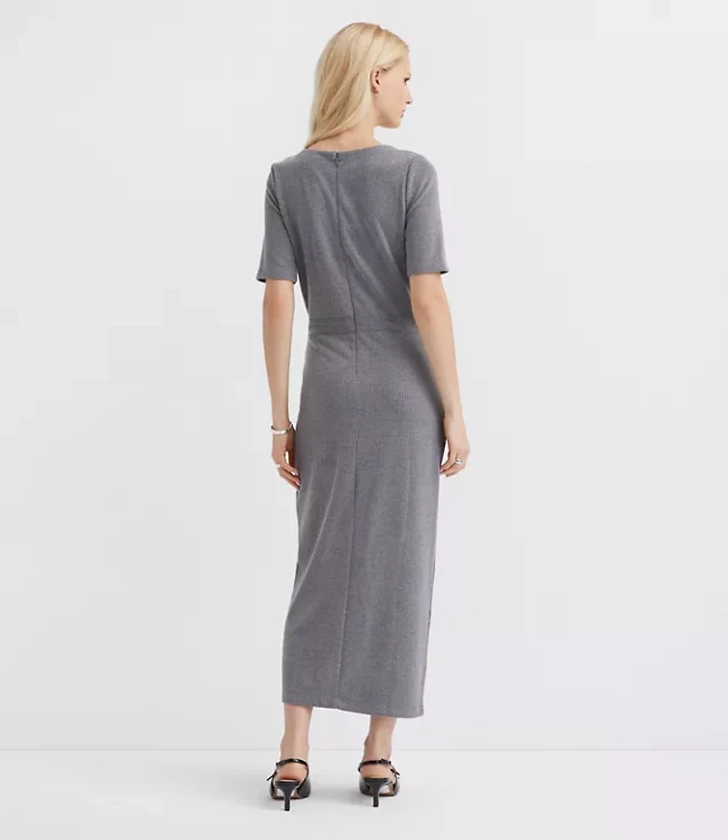 Ribbed Button Trim Midi Dress