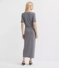 Ribbed Button Trim Midi Dress
