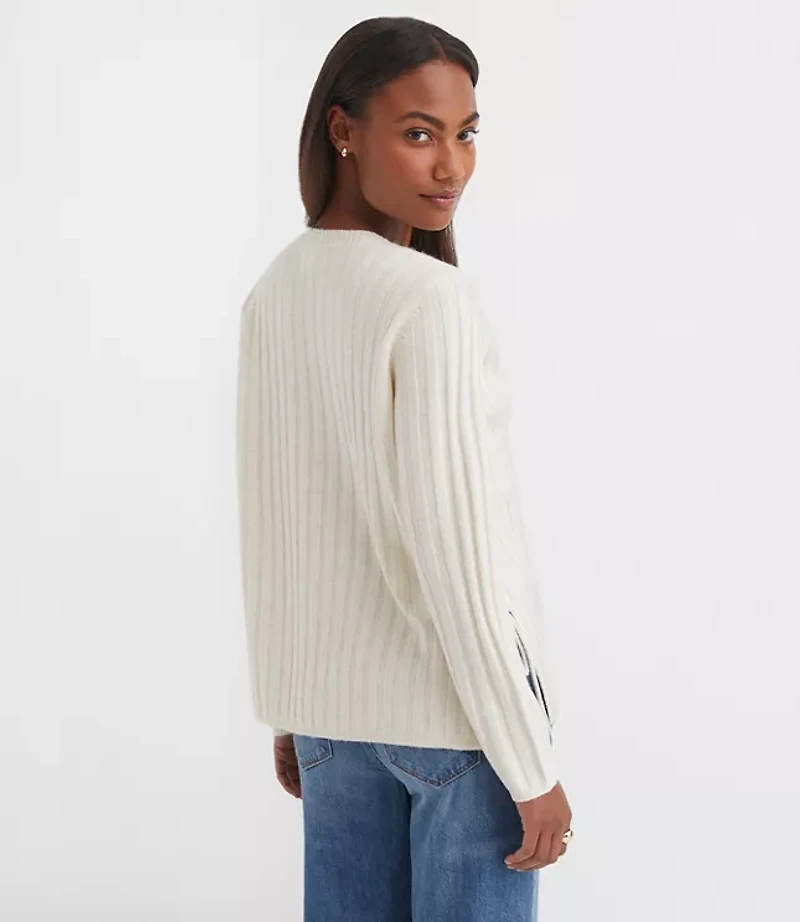 Side Bow Ribbed V-Neck Sweater