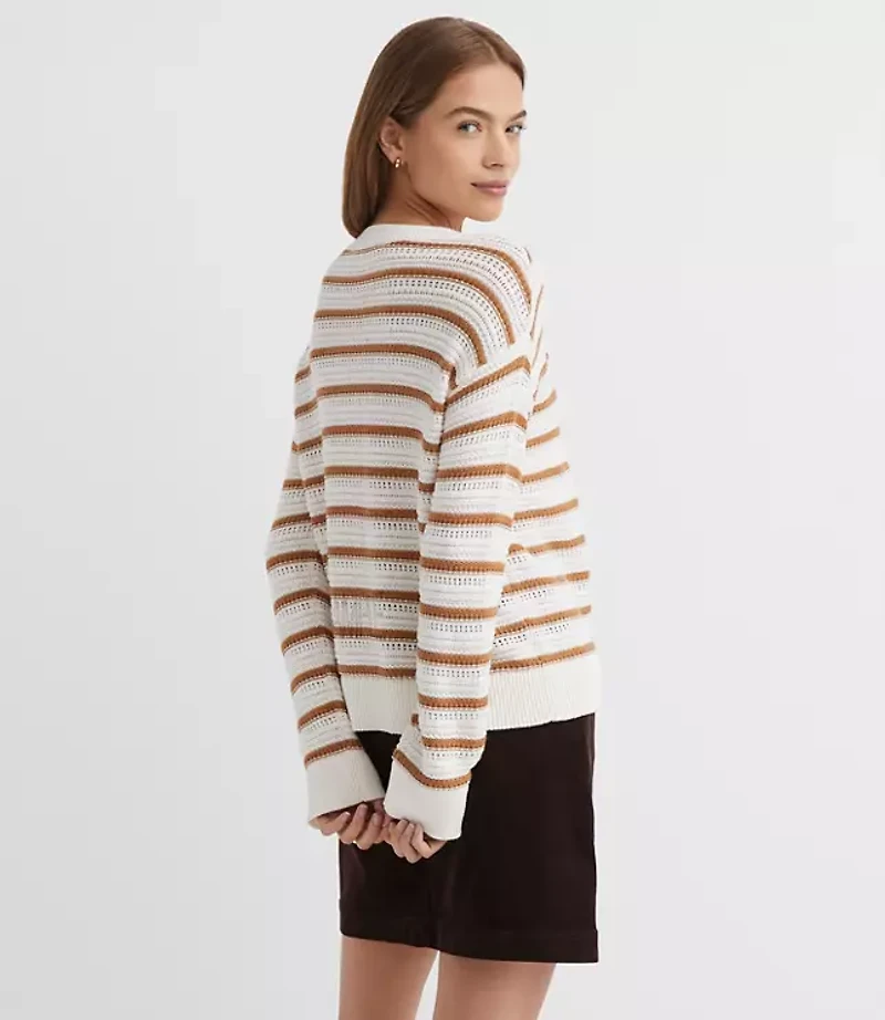 Striped Stitchy V-Neck Sweater