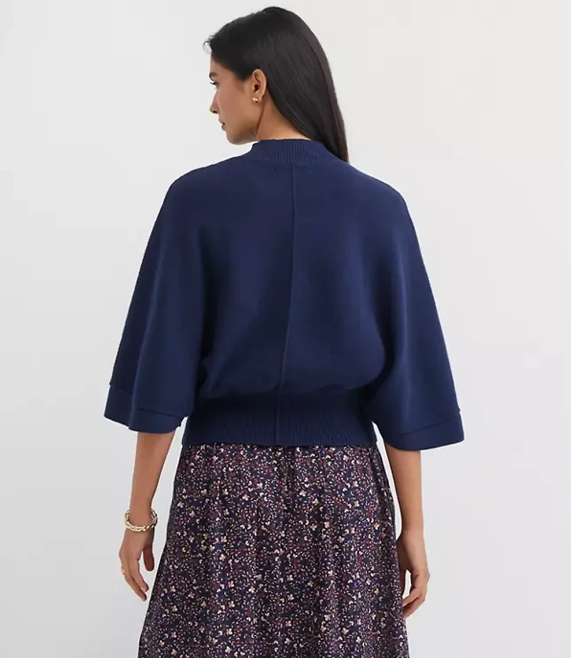 Ribtrim Mock Neck Cape Sweater