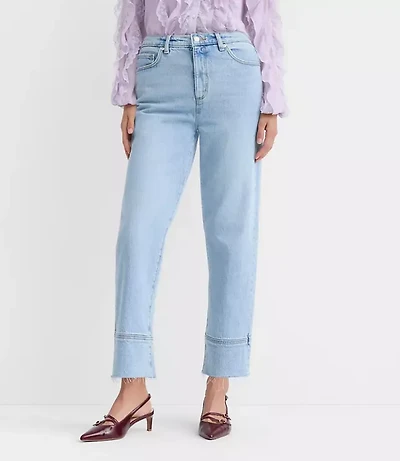 Curvy Fresh Cut Cuffed High Rise Straight Jeans Light Wash Indigo