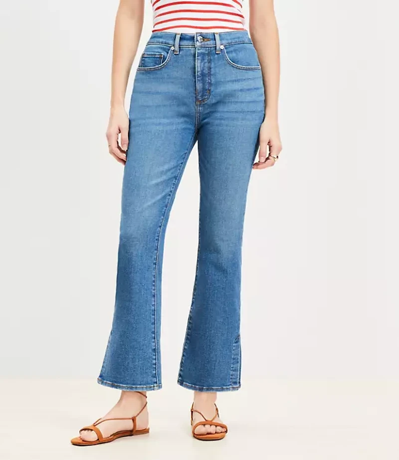 Curvy Vent Hem High Rise Kick Crop Jeans Medium Vintage Indigo Wash
