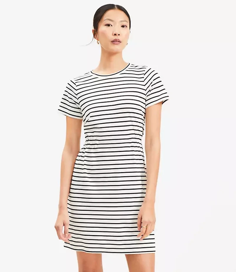 Petite Stripe Gathered Waist Mini Tee Dress