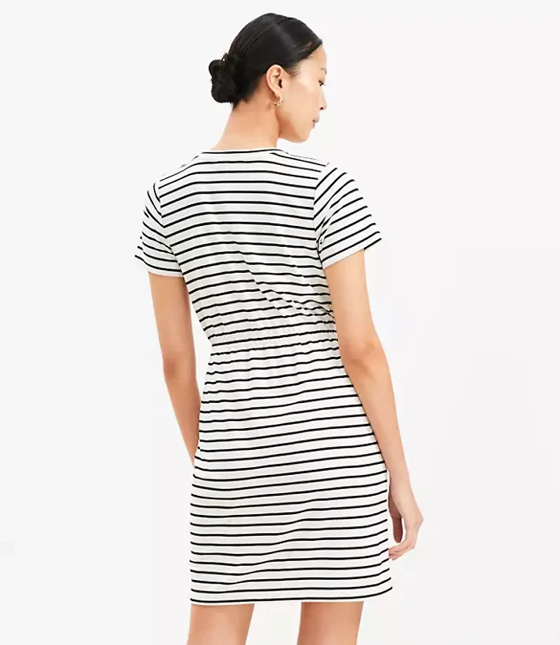 Petite Stripe Gathered Waist Mini Tee Dress
