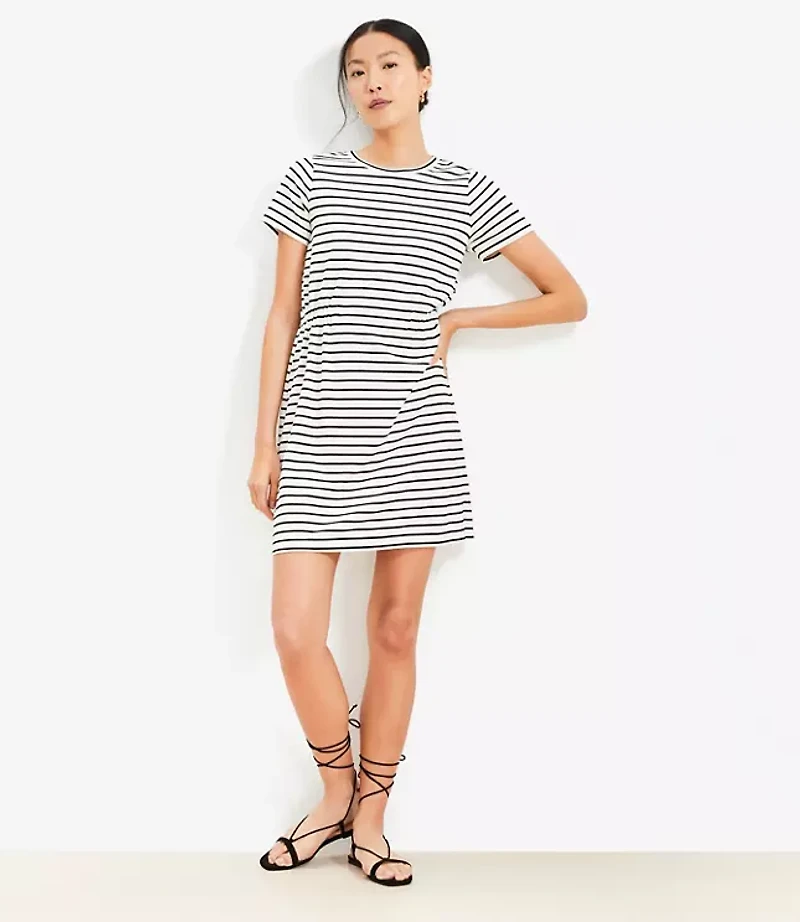 Petite Stripe Gathered Waist Mini Tee Dress