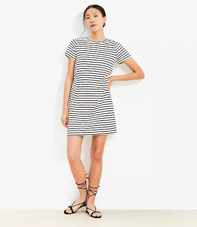 Petite Stripe Gathered Waist Mini Tee Dress
