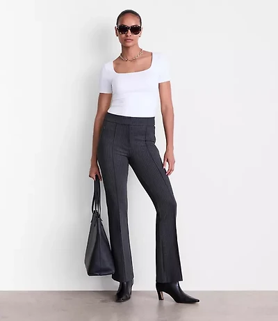 LOFT Versa Pintucked Ponte Flare Pants Pinstripe