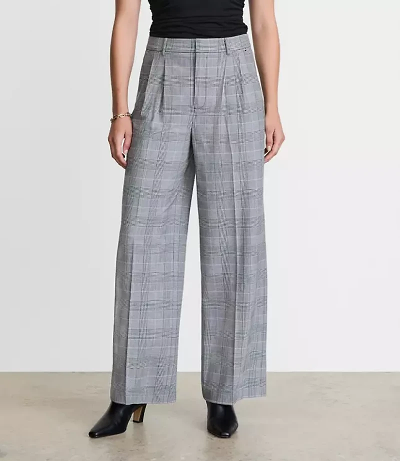 LOFT Versa Seasonless Stretch Double Pleat Wide Leg Pants Plaid