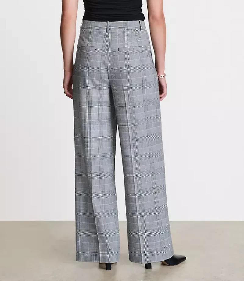 LOFT Versa Seasonless Stretch Double Pleat Wide Leg Pants Plaid