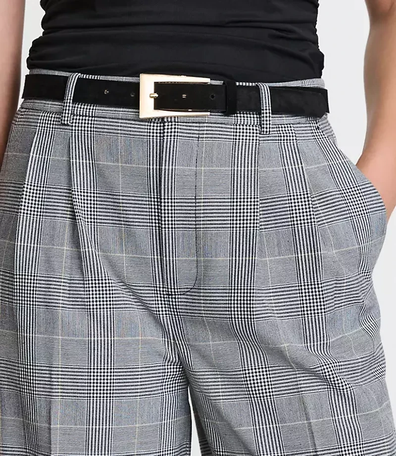 LOFT Versa Seasonless Stretch Double Pleat Wide Leg Pants Plaid