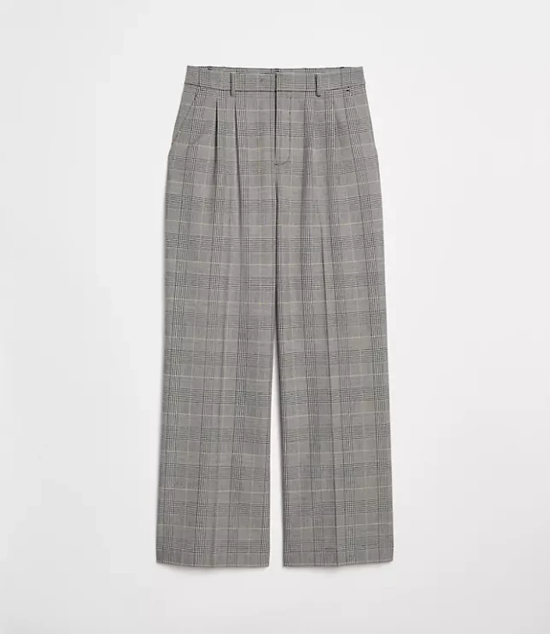 LOFT Versa Seasonless Stretch Double Pleat Wide Leg Pants Plaid