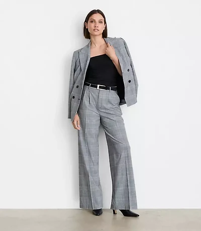 LOFT Versa Seasonless Stretch Double Pleat Wide Leg Pants Plaid