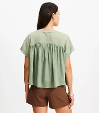 Petite Split Neck Mixed Media Top