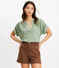 Petite Split Neck Mixed Media Top