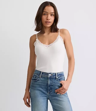 Petite Lace Trim Ribbed Cami